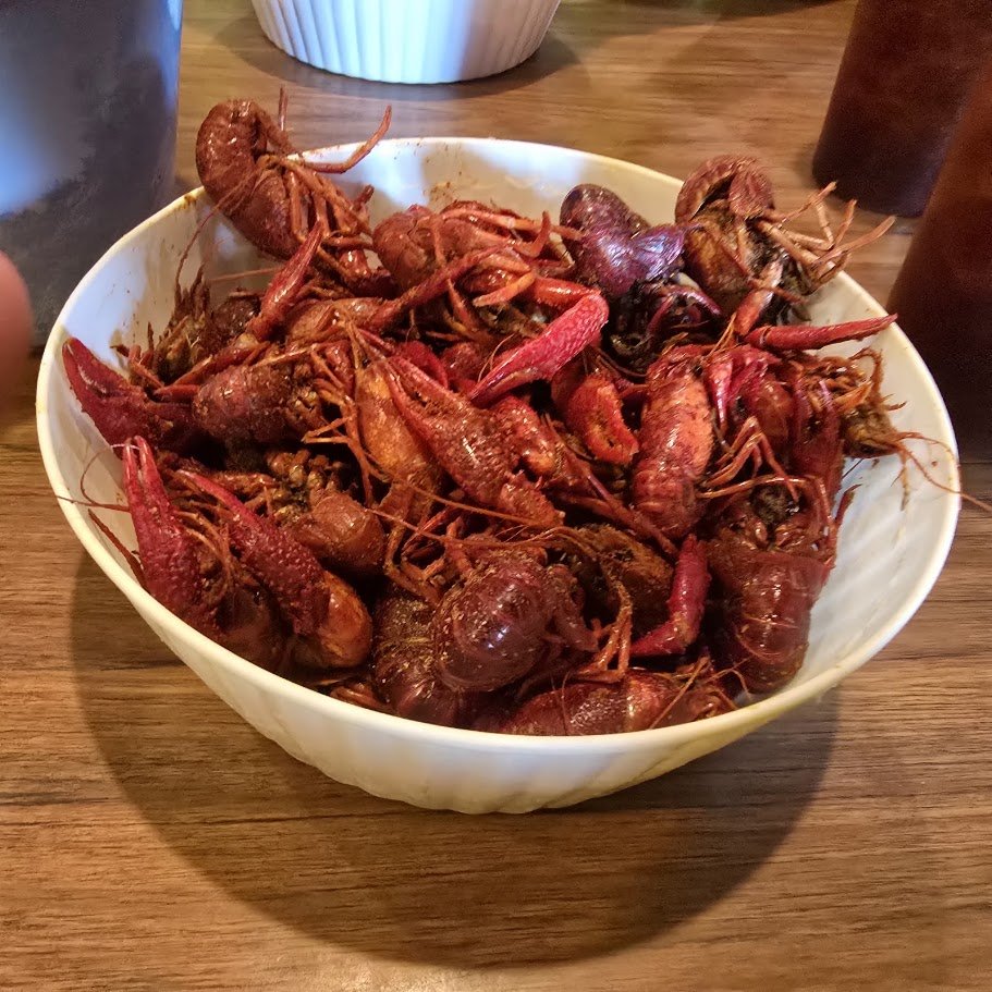 A hearty seafood meal with southern sides.